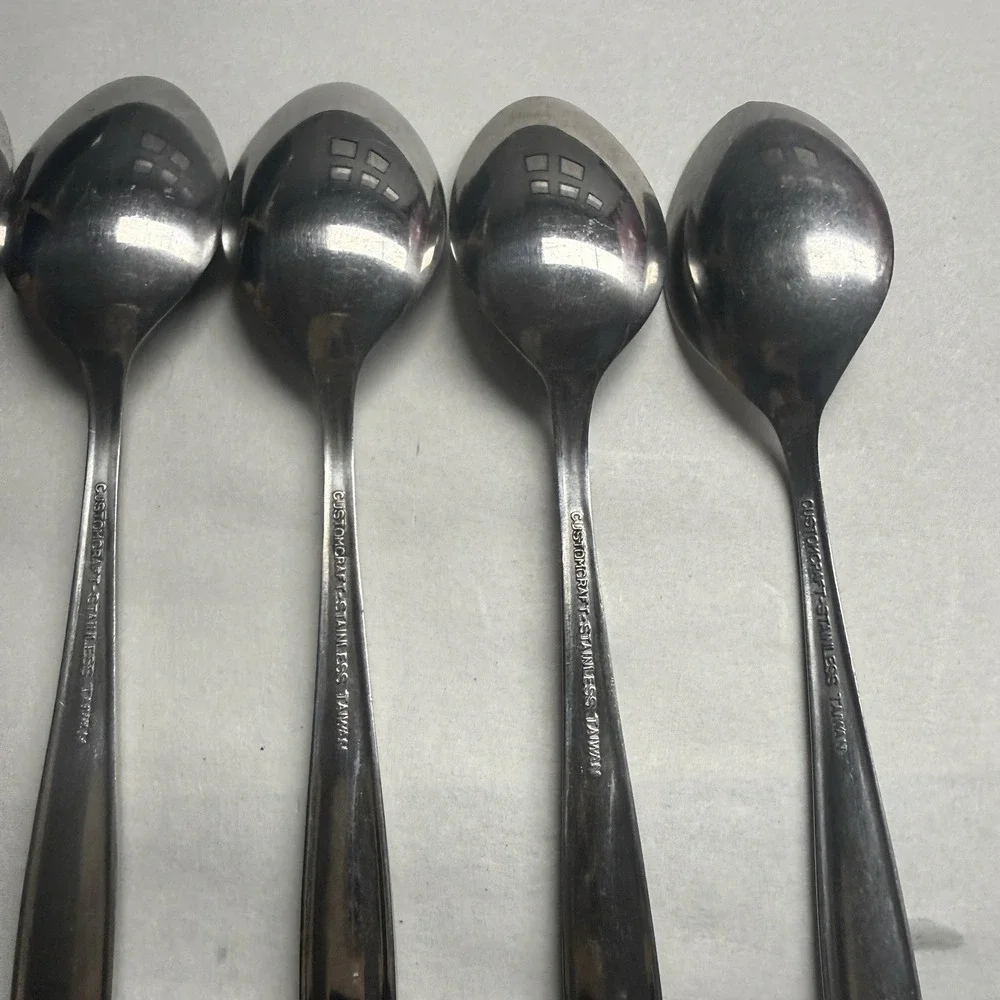 7 Vintage Customcraft CUS1 Dinner Place Spoons Roses Stainless Steel Flatware **